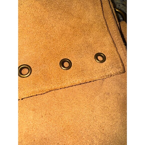 Vintage Tan Suede Leather Hippie Boho Coastal Cowgirl Fringe Crossbody Bag Rivet - Picture 7 of 11